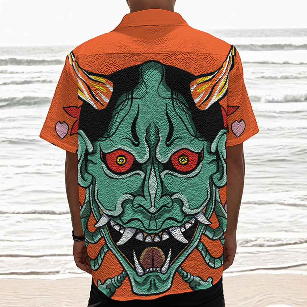 Japanese Demon Print Textured Short Sleeve Shirt