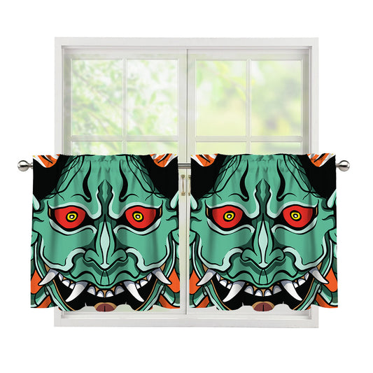 Japanese Demon Print Tier Curtains