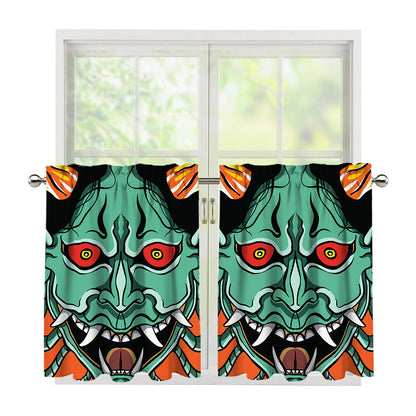 Japanese Demon Print Tier Curtains