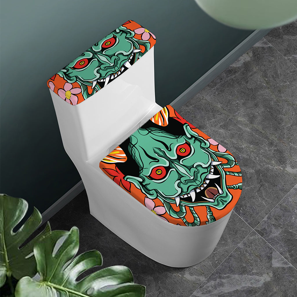 Japanese Demon Print Toilet Lid And Tank Cover Set