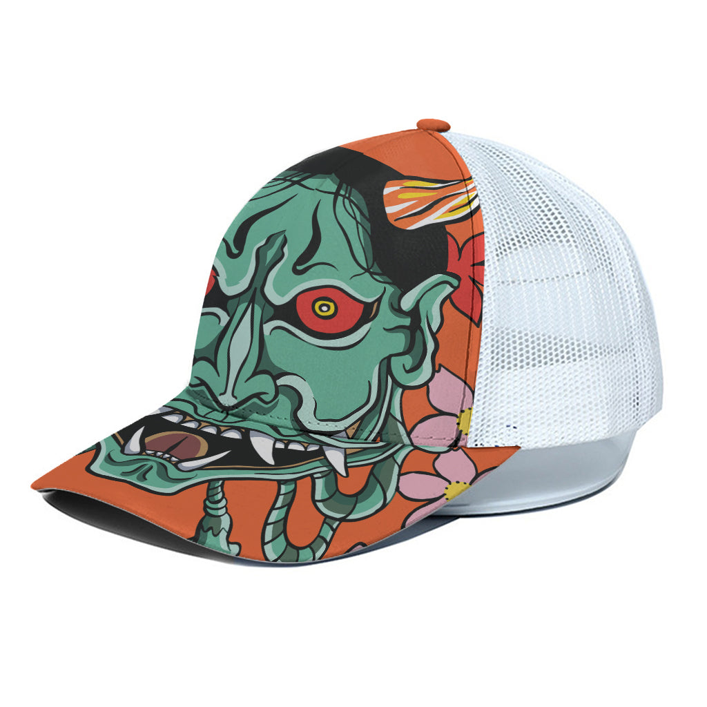 Japanese Demon Print White Mesh Trucker Cap