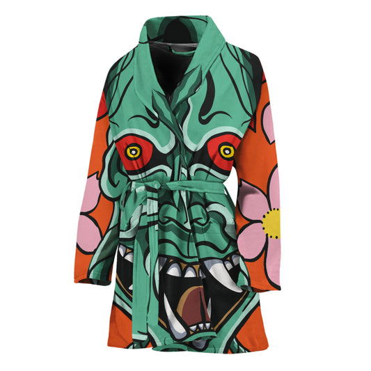 Japanese Demon Print Women's Bathrobe