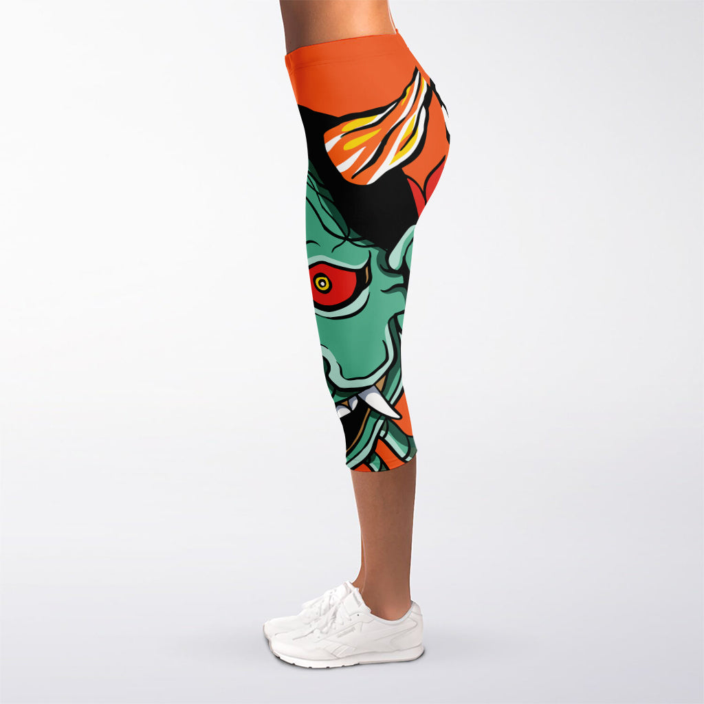 Japanese Demon Print Women's Capri Leggings