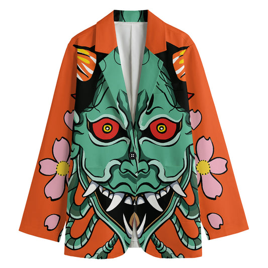 Japanese Demon Print Women's Cotton Blazer