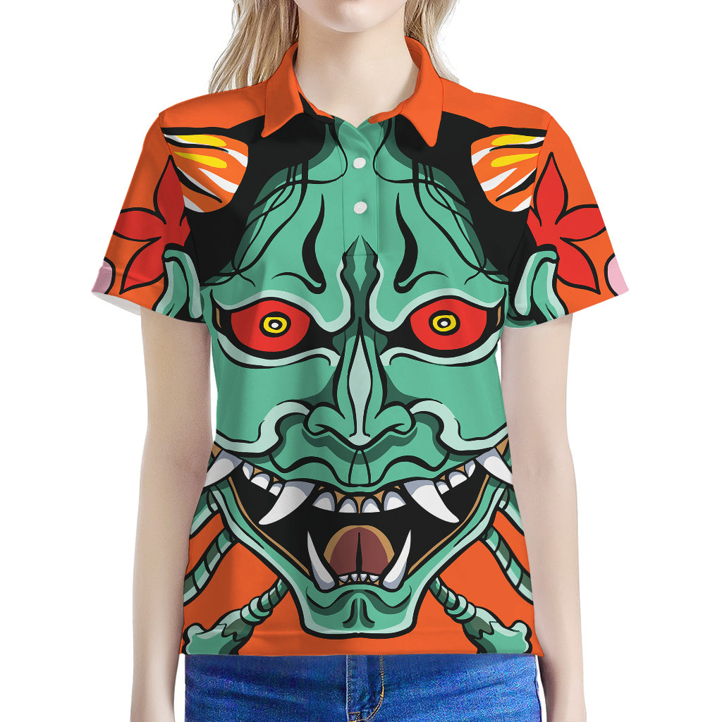 Japanese Demon Print Women's Polo Shirt