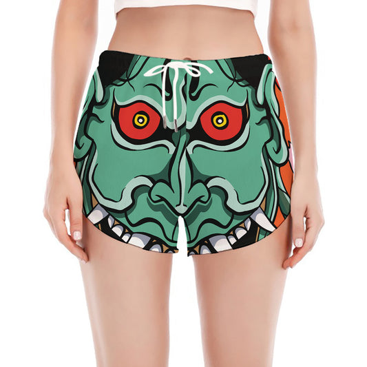 Japanese Demon Print Women's Split Running Shorts