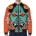 Japanese Demon Print Zip Sleeve Bomber Jacket