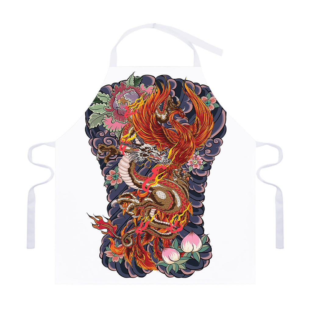 Japanese Dragon And Phoenix Tattoo Print Adjustable Apron