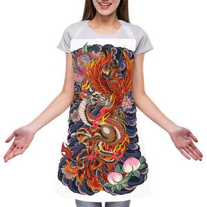 Japanese Dragon And Phoenix Tattoo Print Adjustable Apron