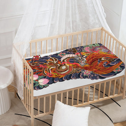 Japanese Dragon And Phoenix Tattoo Print Baby Crib Sheet