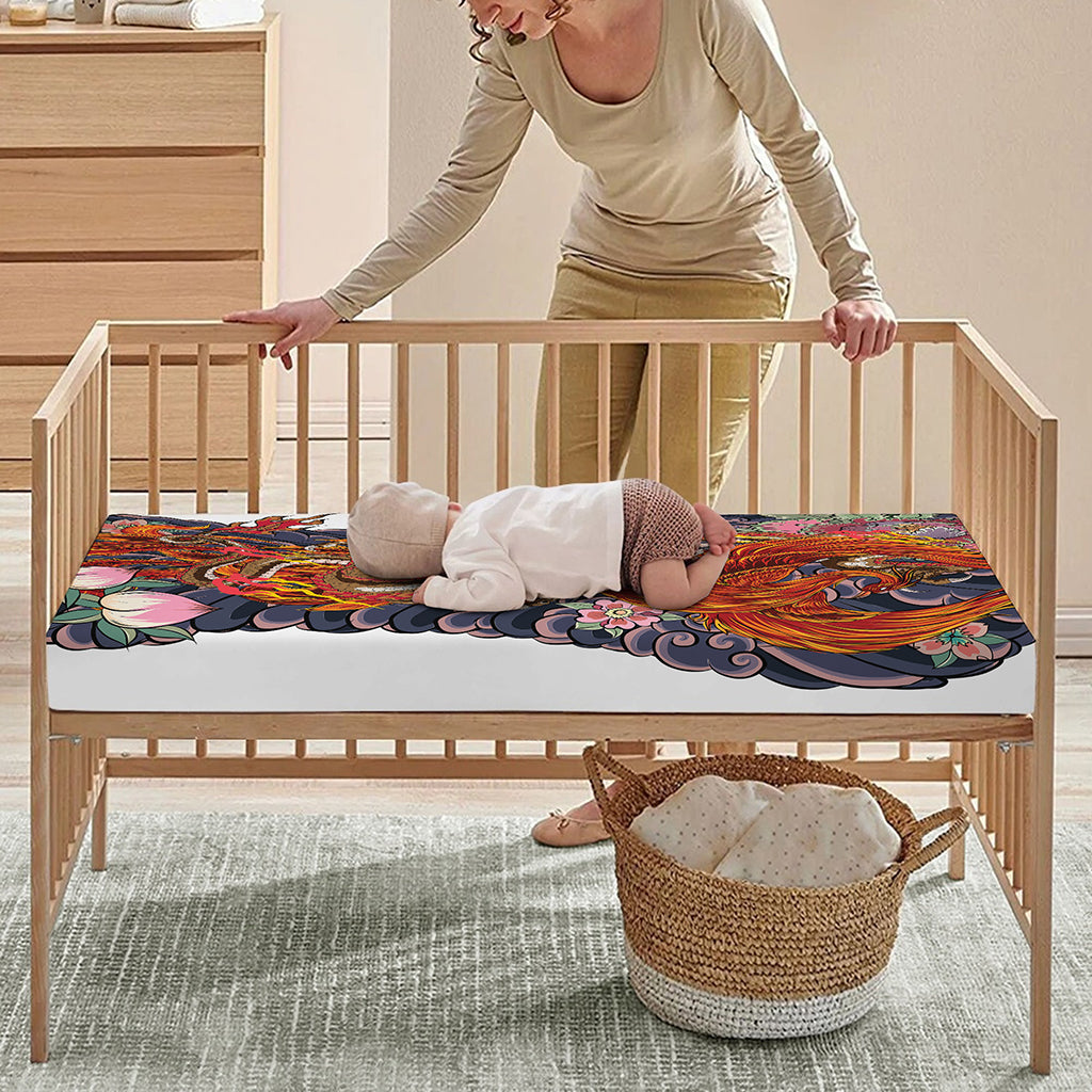 Japanese Dragon And Phoenix Tattoo Print Baby Crib Sheet