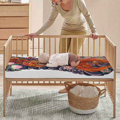 Japanese Dragon And Phoenix Tattoo Print Baby Crib Sheet