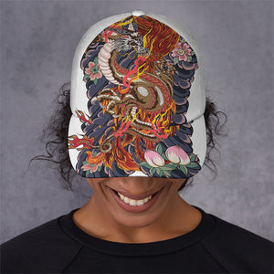 Japanese Dragon And Phoenix Tattoo Print Baseball Cap