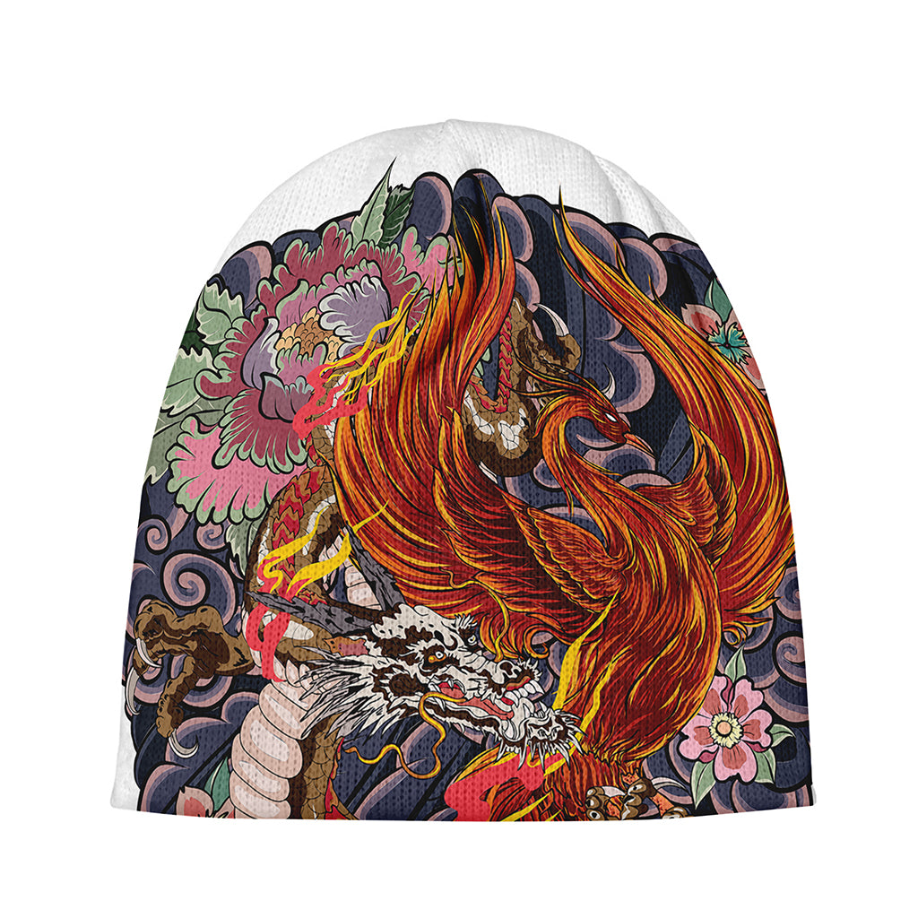 Japanese Dragon And Phoenix Tattoo Print Beanie