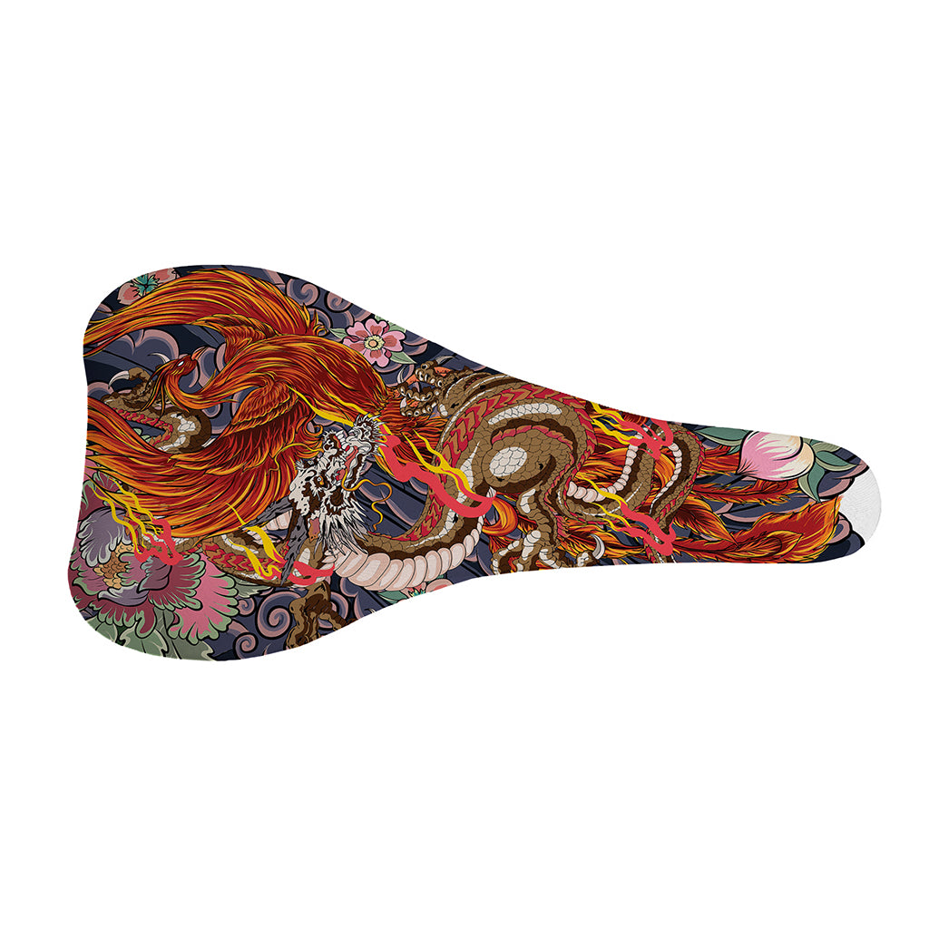 Japanese Dragon And Phoenix Tattoo Print Bicycle Seat Cover