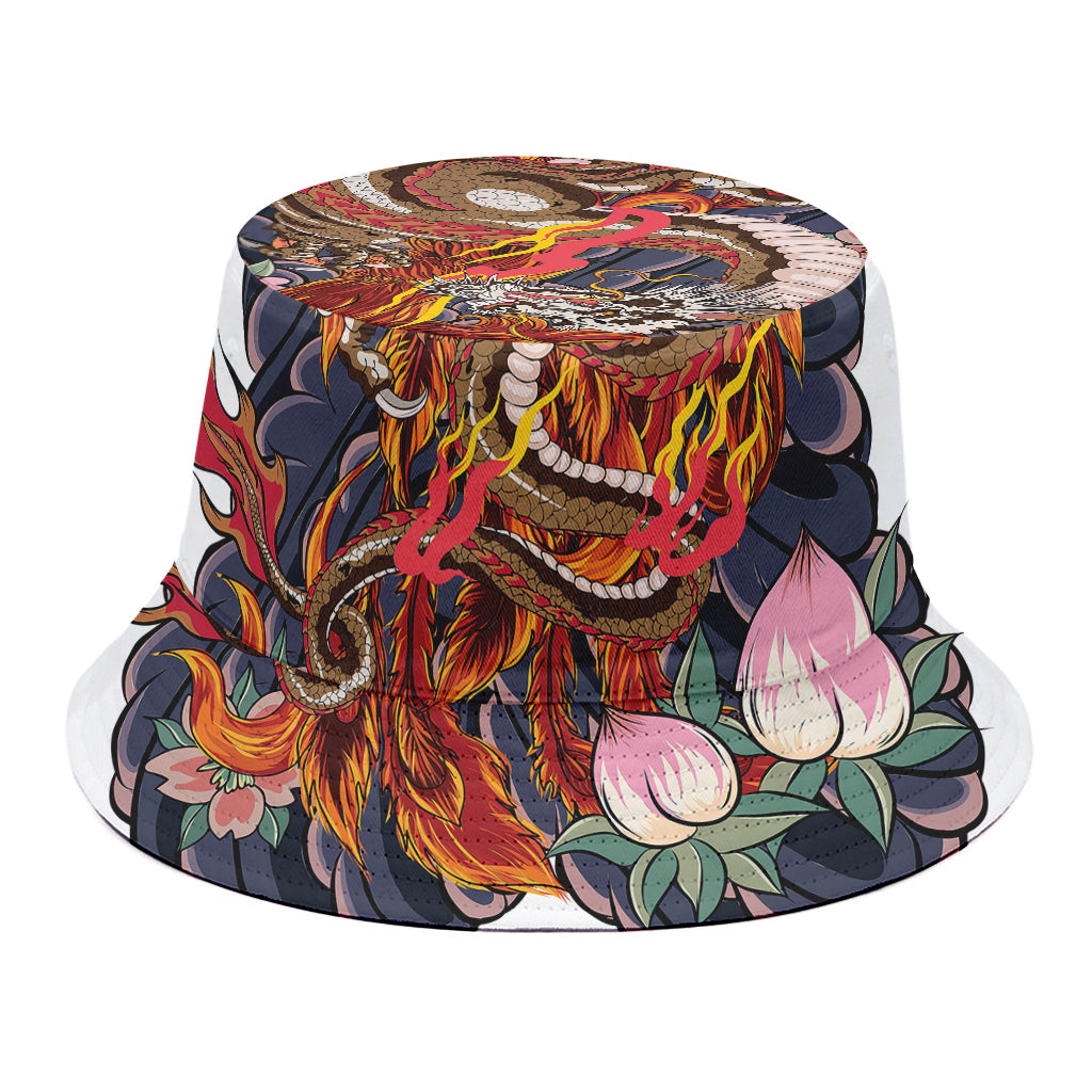 Japanese Dragon And Phoenix Tattoo Print Bucket Hat