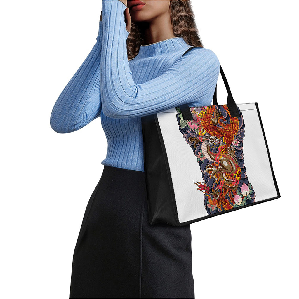 Japanese Dragon And Phoenix Tattoo Print Canvas Tote Bag