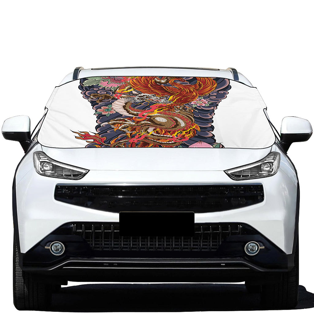 Japanese Dragon And Phoenix Tattoo Print Car Windshield Snow Cover