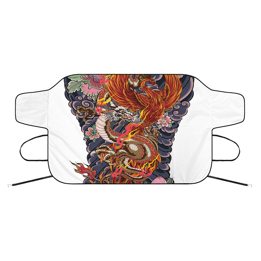 Japanese Dragon And Phoenix Tattoo Print Car Windshield Snow Cover