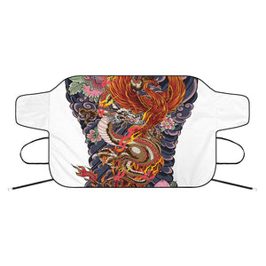 Japanese Dragon And Phoenix Tattoo Print Car Windshield Snow Cover