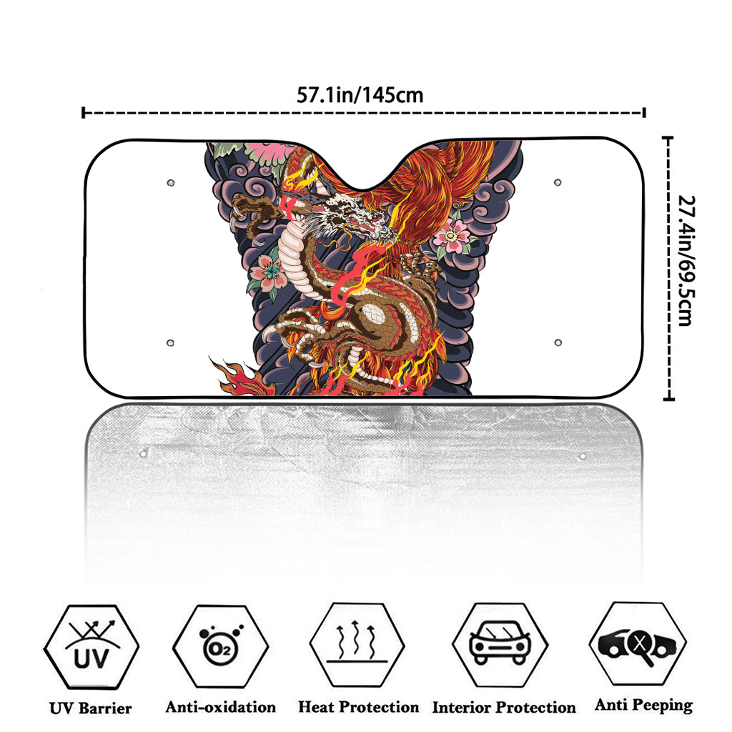 Japanese Dragon And Phoenix Tattoo Print Car Windshield Sun Shade