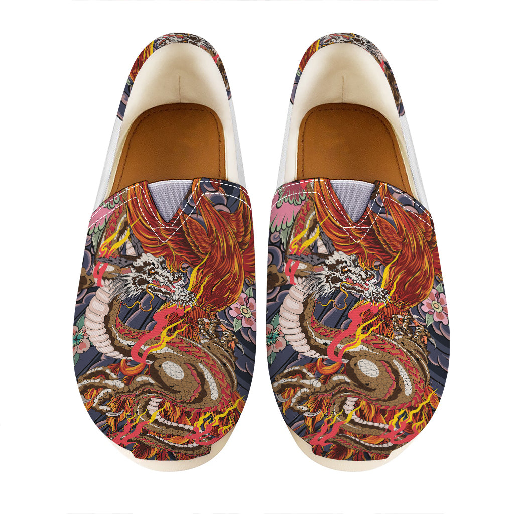 Japanese Dragon And Phoenix Tattoo Print Casual Shoes