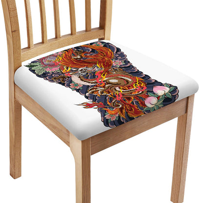 Japanese Dragon And Phoenix Tattoo Print Chair Cushion Cover