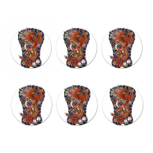 Japanese Dragon And Phoenix Tattoo Print Coaster Set