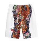 Japanese Dragon And Phoenix Tattoo Print Cotton Shorts
