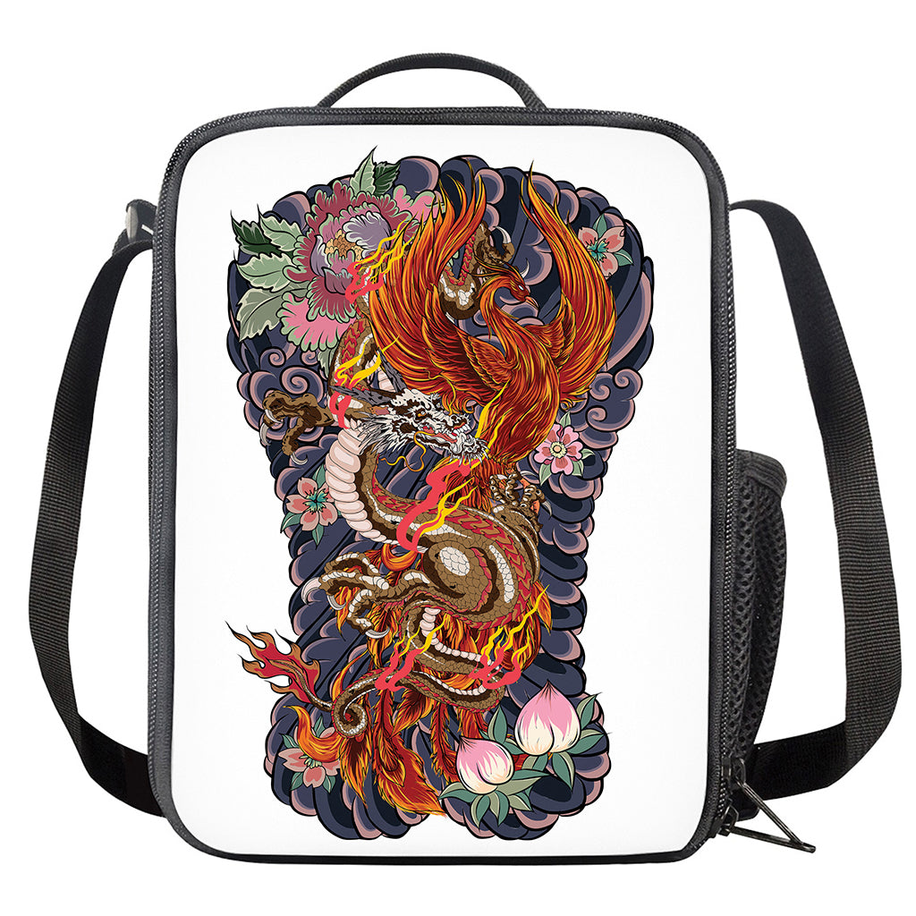 Japanese Dragon And Phoenix Tattoo Print Crossbody Lunch Bag