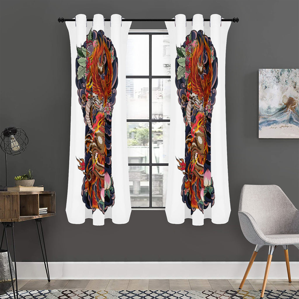 Japanese Dragon And Phoenix Tattoo Print Curtain