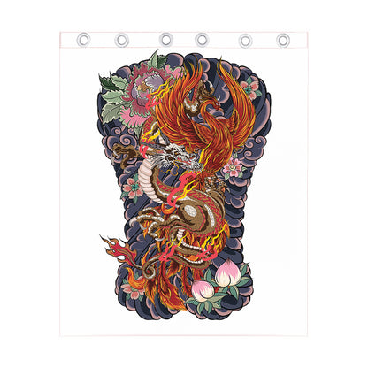 Japanese Dragon And Phoenix Tattoo Print Curtain