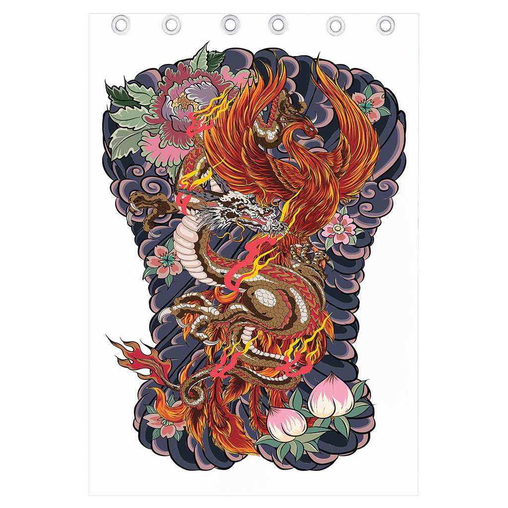 Japanese Dragon And Phoenix Tattoo Print Curtain