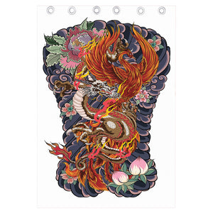 Japanese Dragon And Phoenix Tattoo Print Curtain