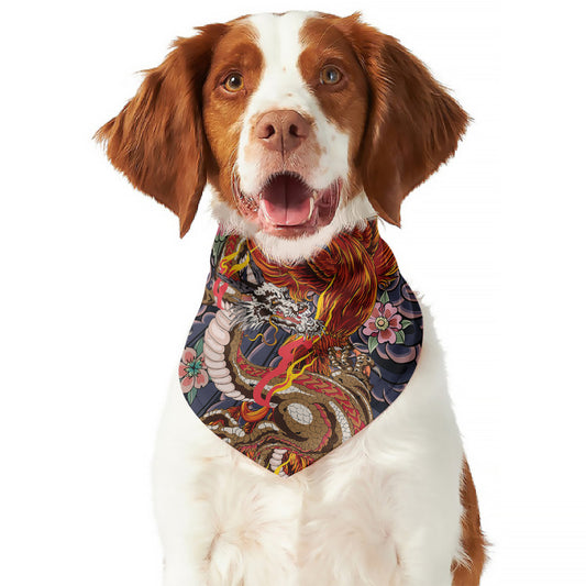 Japanese Dragon And Phoenix Tattoo Print Dog Bandana
