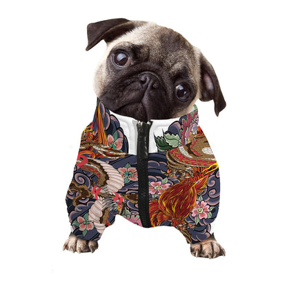 Japanese Dragon And Phoenix Tattoo Print Dog Zip Up Jacket