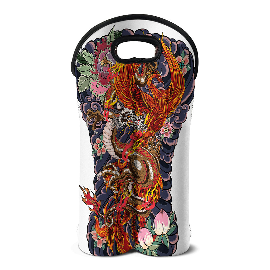 Japanese Dragon And Phoenix Tattoo Print Double Neoprene Wine Tote