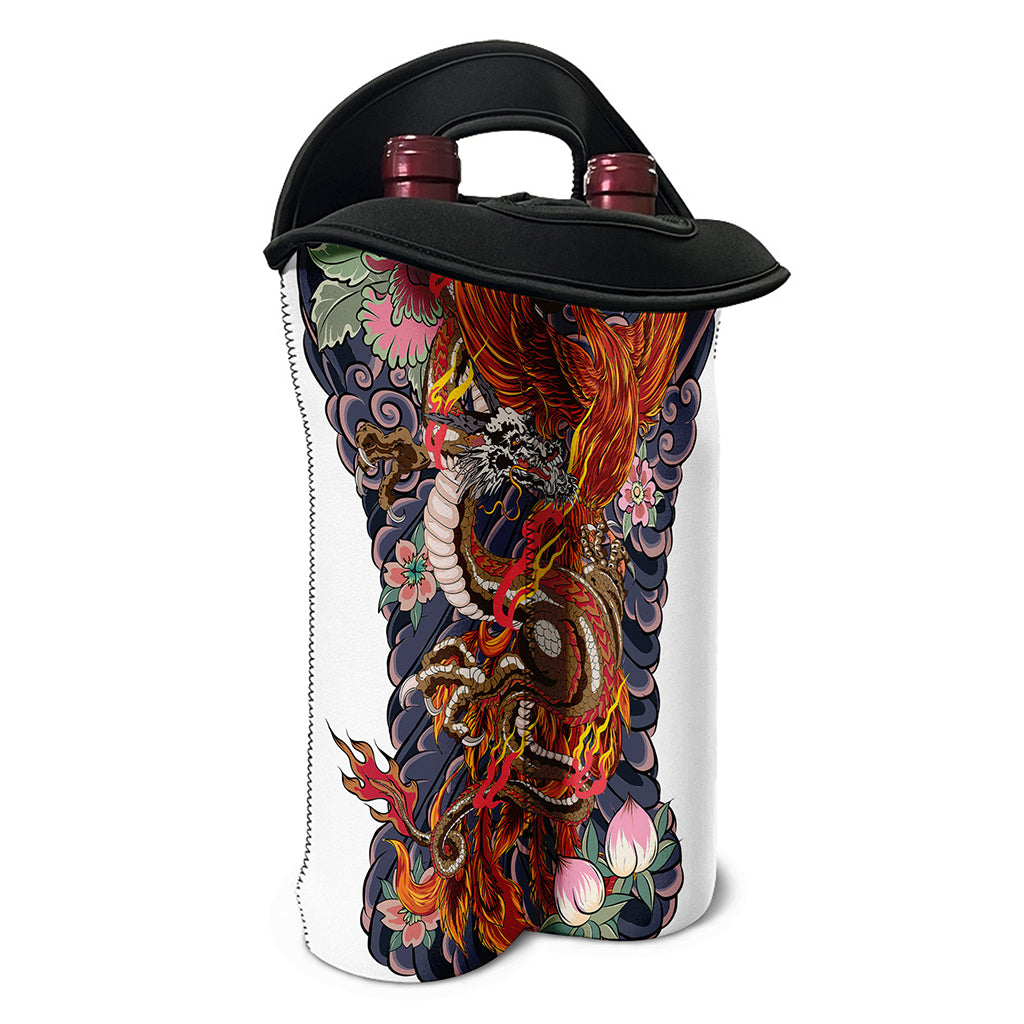 Japanese Dragon And Phoenix Tattoo Print Double Neoprene Wine Tote