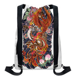 Japanese Dragon And Phoenix Tattoo Print Drawstring Backpack