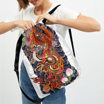 Japanese Dragon And Phoenix Tattoo Print Drawstring Backpack
