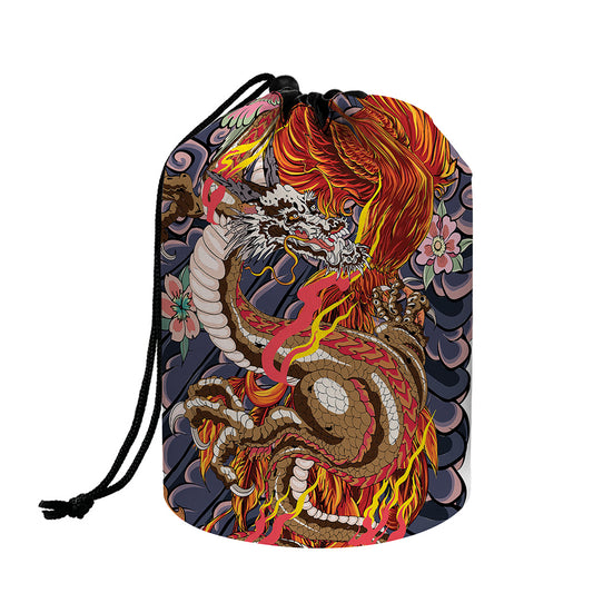 Japanese Dragon And Phoenix Tattoo Print Drawstring Makeup Bag