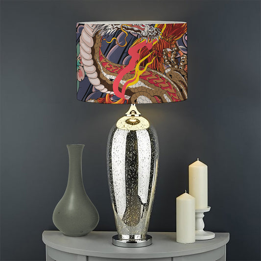 Japanese Dragon And Phoenix Tattoo Print Drum Lamp Shade