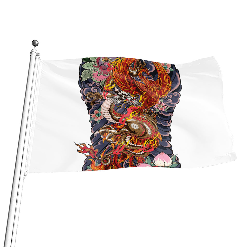 Japanese Dragon And Phoenix Tattoo Print Flag