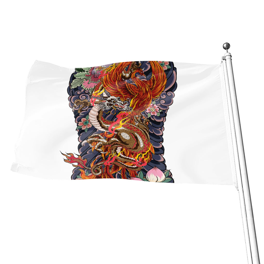 Japanese Dragon And Phoenix Tattoo Print Flag