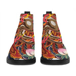 Japanese Dragon And Phoenix Tattoo Print Flat Ankle Boots