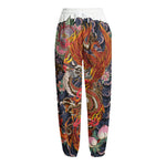 Japanese Dragon And Phoenix Tattoo Print Fleece Lined Knit Pants