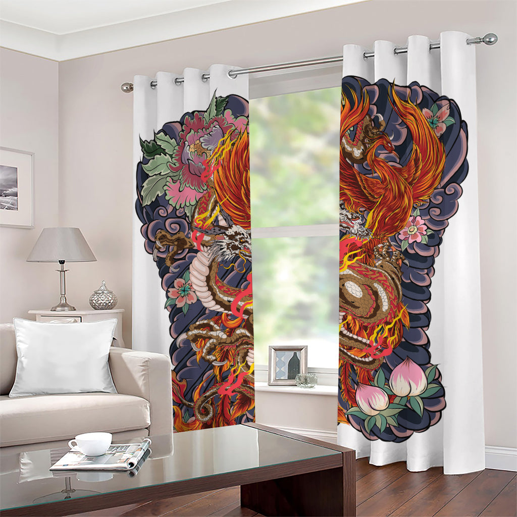 Japanese Dragon And Phoenix Tattoo Print Grommet Curtains