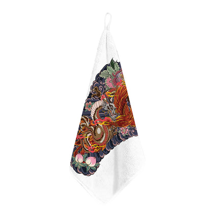Japanese Dragon And Phoenix Tattoo Print Hand Towel