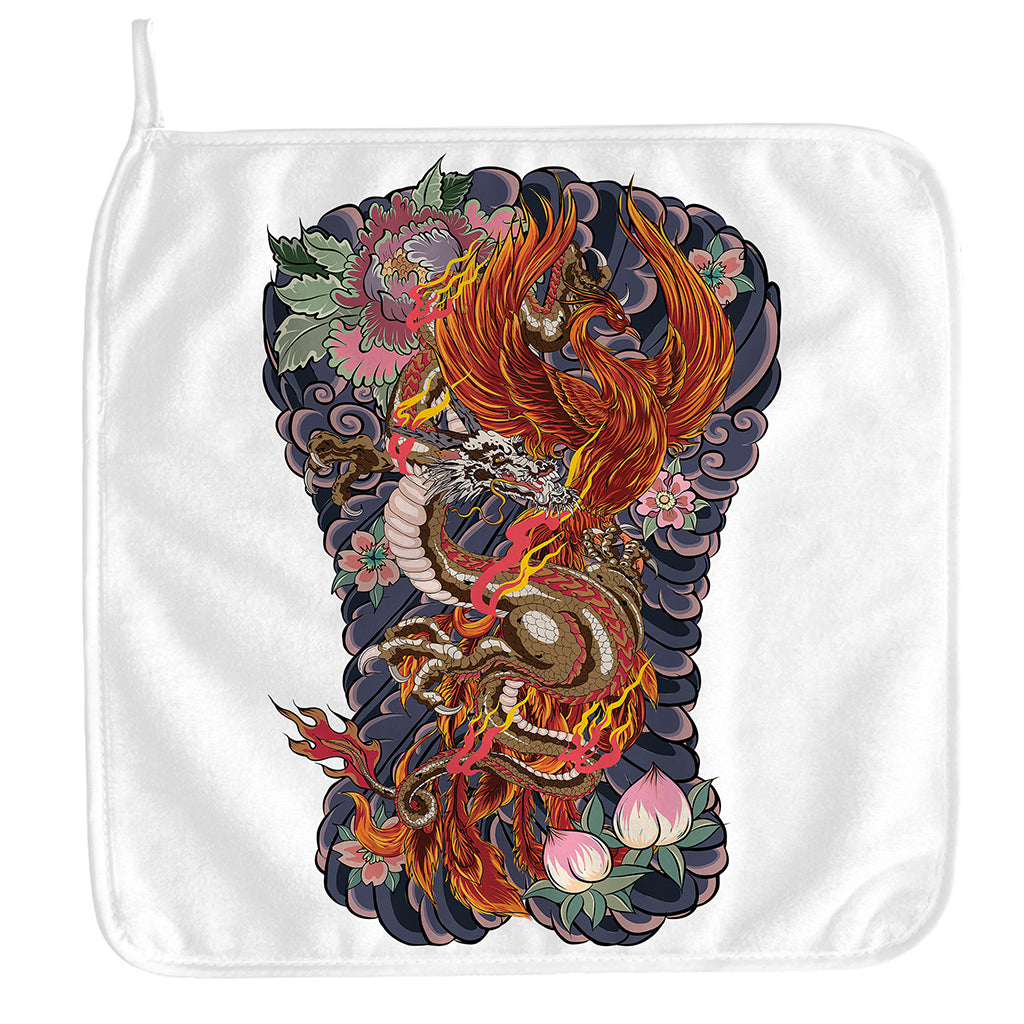 Japanese Dragon And Phoenix Tattoo Print Hand Towel