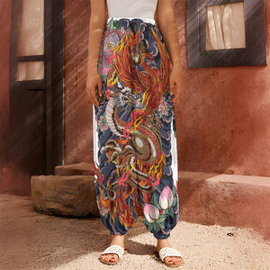 Japanese Dragon And Phoenix Tattoo Print Harem Pants